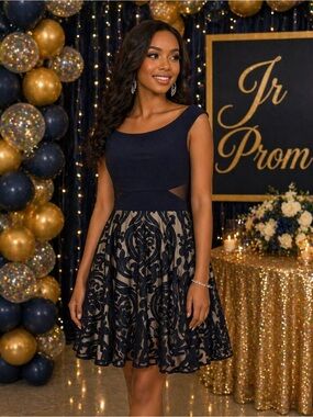 Navy Off-Shoulder Fit & Flare Dress